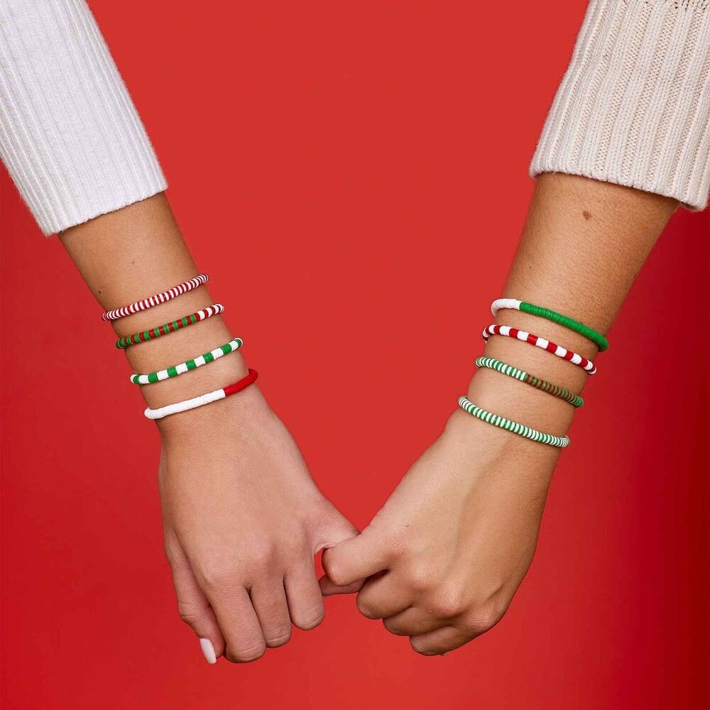 4 Pura Vida Red, Green & White Bracelet Set